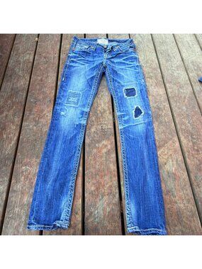 Big Star Nico 26R Distressed Medium Wash Straight-Leg Jeans With Patchwork Detai